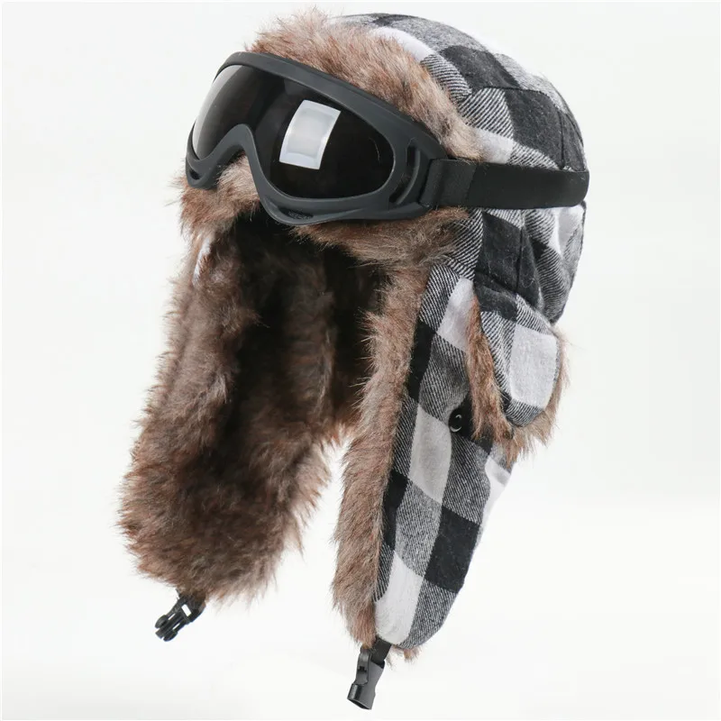 Men's and women's winter aviator hats, windproof, outdoor ski hats, thickened ear protection, flying caps, warm hats, goggles men's bomber hat rabbit fur