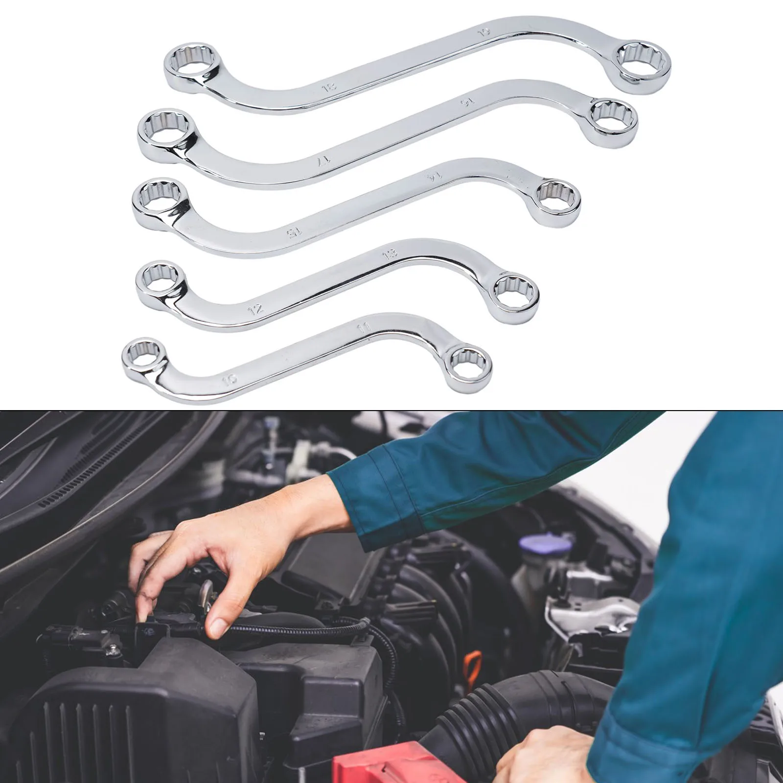 

5pcs S-Type Wrench Set Double Wrench 12-Point Anti-Rust Ring Spanner Double Dual Head Box Combination Set For Car Repair Tool