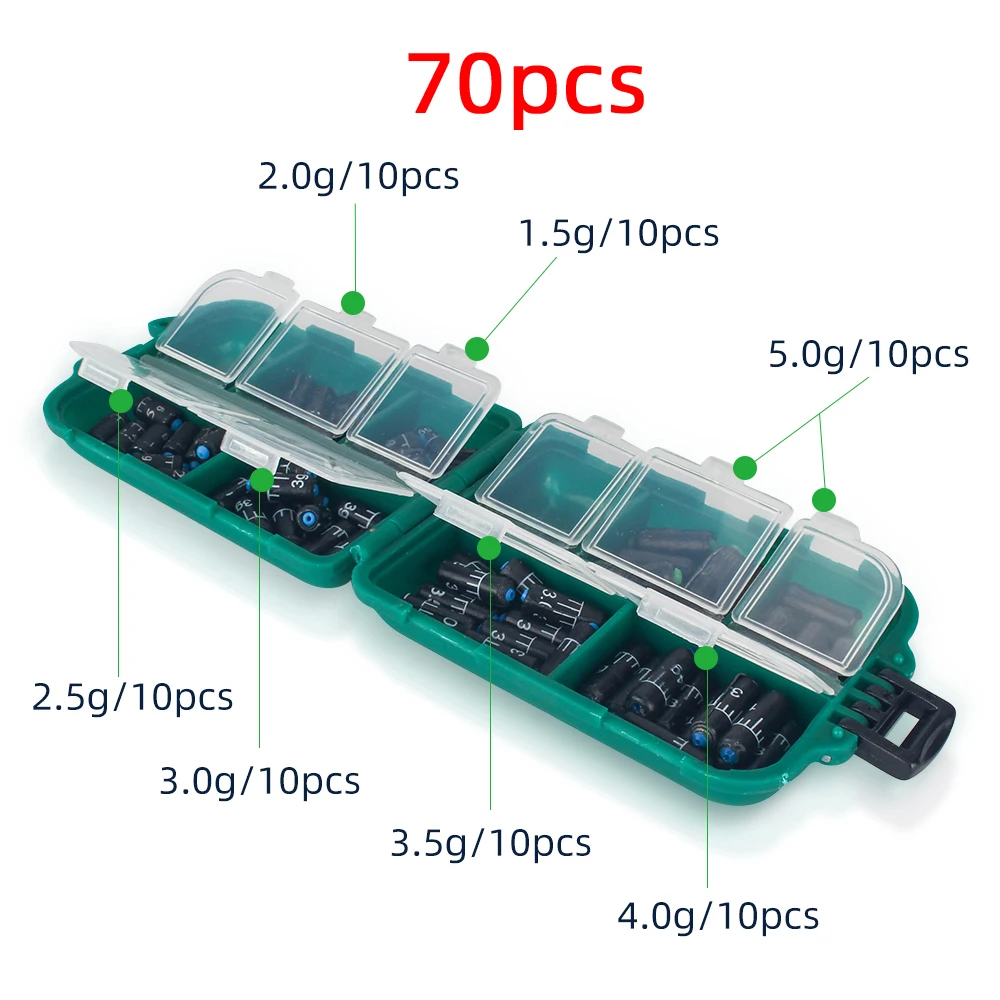 Lead Sinker Fishing Ruler Set - Quick Replace Weight Sinkers (1.5g-5.0g) - 25-130 pcs/box