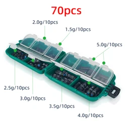 Lead Sinker Fishing Ruler Set - Quick Replace Weight Sinkers (1.5g-5.0g) - 25-130 pcs/box (70PCS)