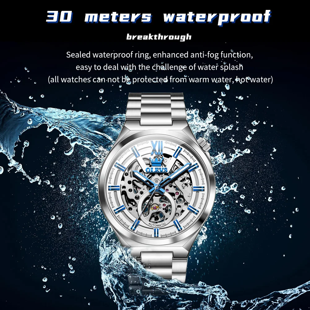 OLEVS 6722 Automatic Watch For Men Hollow Original Top Brand Fashion Mechanical Wristwatch Waterproof Luminous Luxury Man Watch