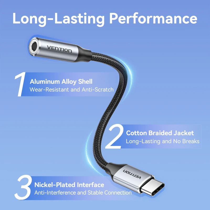 Vention USB Type C to 3.5mm DAC Chip Earphone Adapter USB C to 3.5 Aux Cable for PC iPhone 16 Pro Max Macbook Samsung Galaxy Type C to 3.5mm Adapter Usb to 3.5mm Adapter Type C Aux Adapter Audio Earphone Converter Type C to Aux Adapter 3.5mm Audio Adapter Audio Headphone Adapter