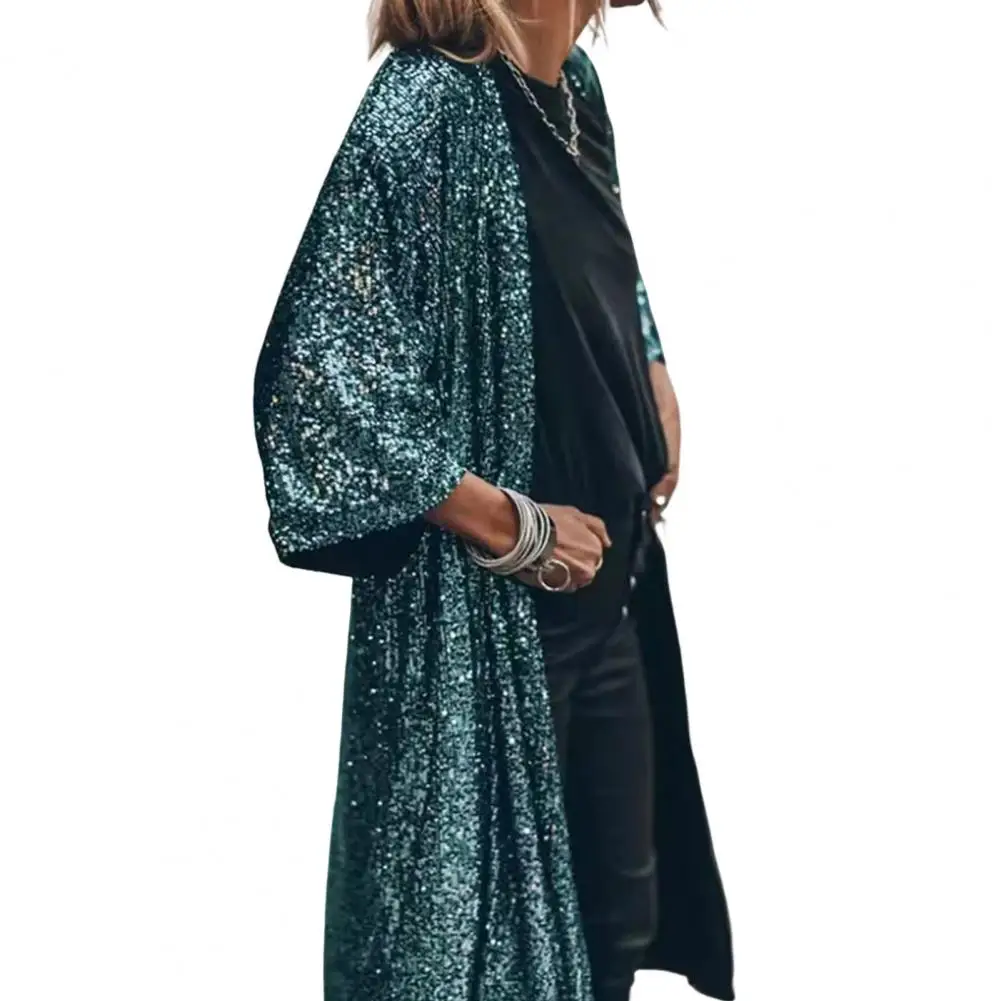 

Cape Jacket Classic Comfy Loose Fit Women Shiny Sequins Mid-length Cape Jacket Daily Clothing Women Coat Cardigan Coat