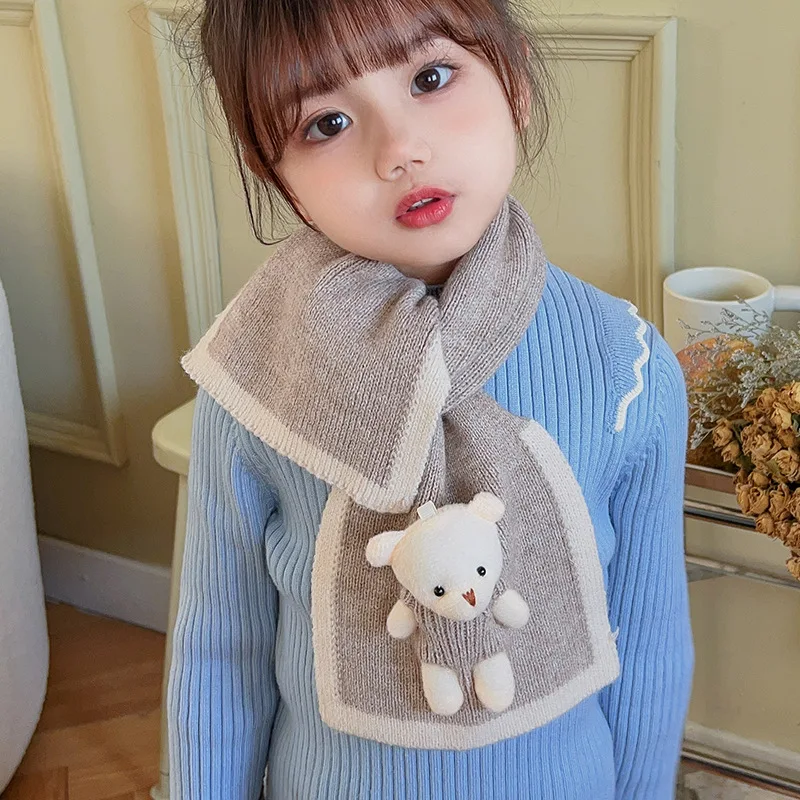 

Kids Cartoon Bear Scarf Boys Girls Baby Winter Warm Scarf Women Knit Thicken Shawl Scarfs Children Windproof Neck Scarfs