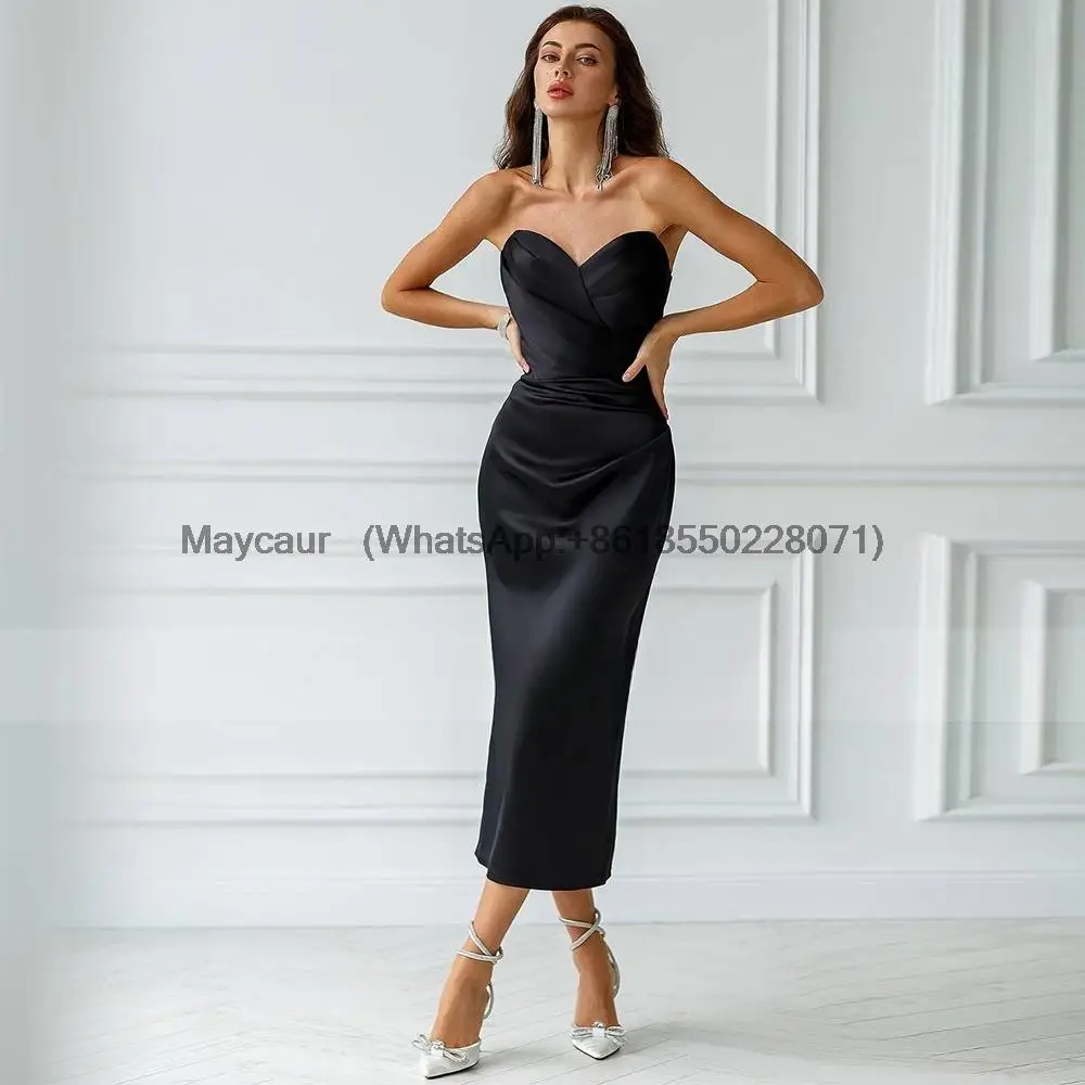 Midi Wedding Dress Satin Sweetheart Sheath Simple Wedding Gown for Women Bride Short Party Gown Puff Sleeves customized wedding dresses