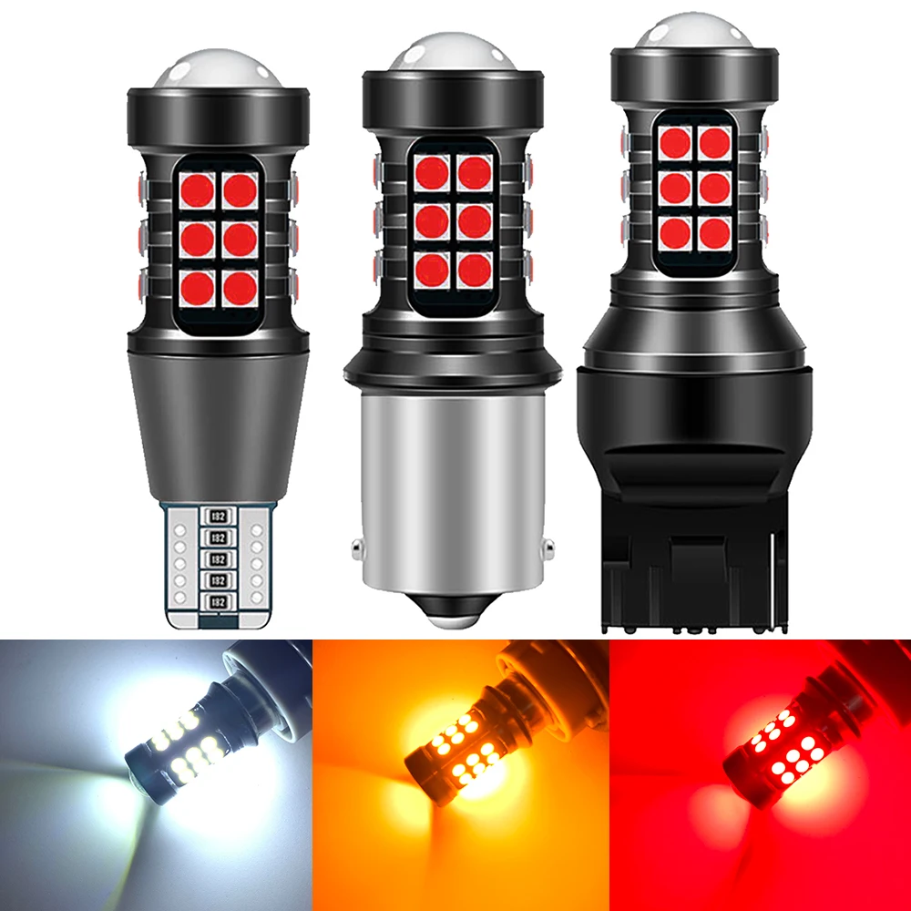 2x canbus t15 w16w wy16w led bulbs 4014 45smd for auto bcakup reverse lamp car tail brake bulbs no error white red amber 6000k 2X 7440 LED BAU15S PY21W T15 W16W Amber Yellow LED T20 W21W 1156 3157 P27/7W P27W T25 White LED Bulbs For Turn Signal Lights T15