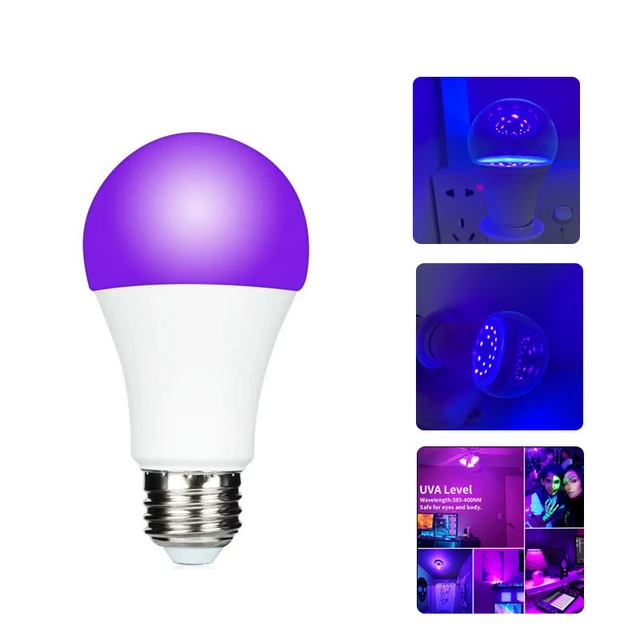 bombilla E27 6W luz negra para pinturas fluor, LED luz ultravioleta