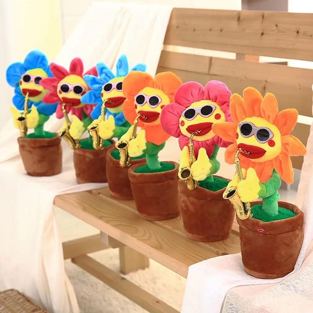 Dancing Sun Flower Talking Plush Toy Electronic Toy with Song Plush Sun Flower Potted Early Education for Kids Electric