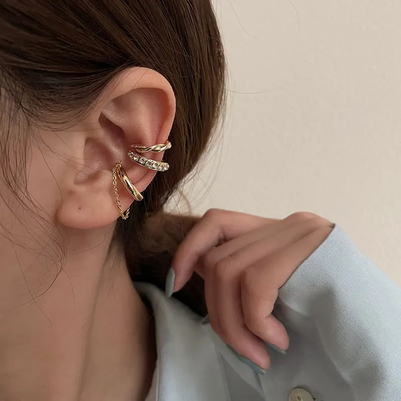 C Shape Rhinestone Zircon Ear Clip Earring 3Pcs/set for Women Simple Tassel Geometry No Piercing Ear Cuff Party Jewelry Gift ear clip earrings clip earrings ear clip ear accessories