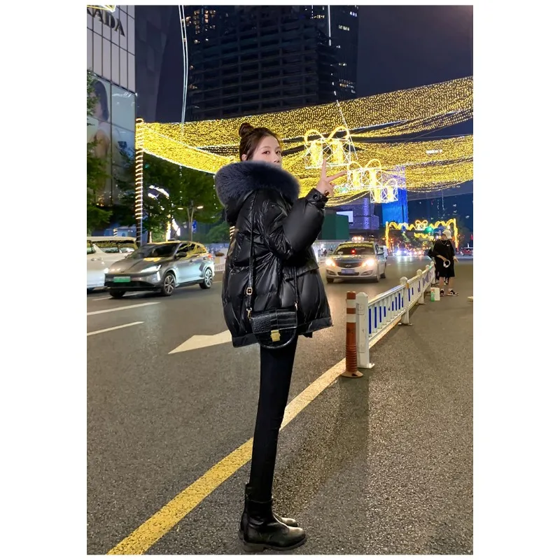 2023 New Women Down Jacket Winter Coat Female Warm Thick Parkas Short Large Size Outwear Stylish Loose Fur Collar Overcoat XS XL