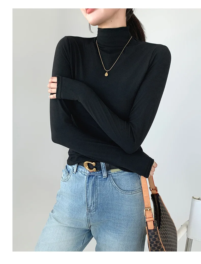 Women Fashion Korean Solid Long Sleeve Innerwear Bottming - Uniqwear