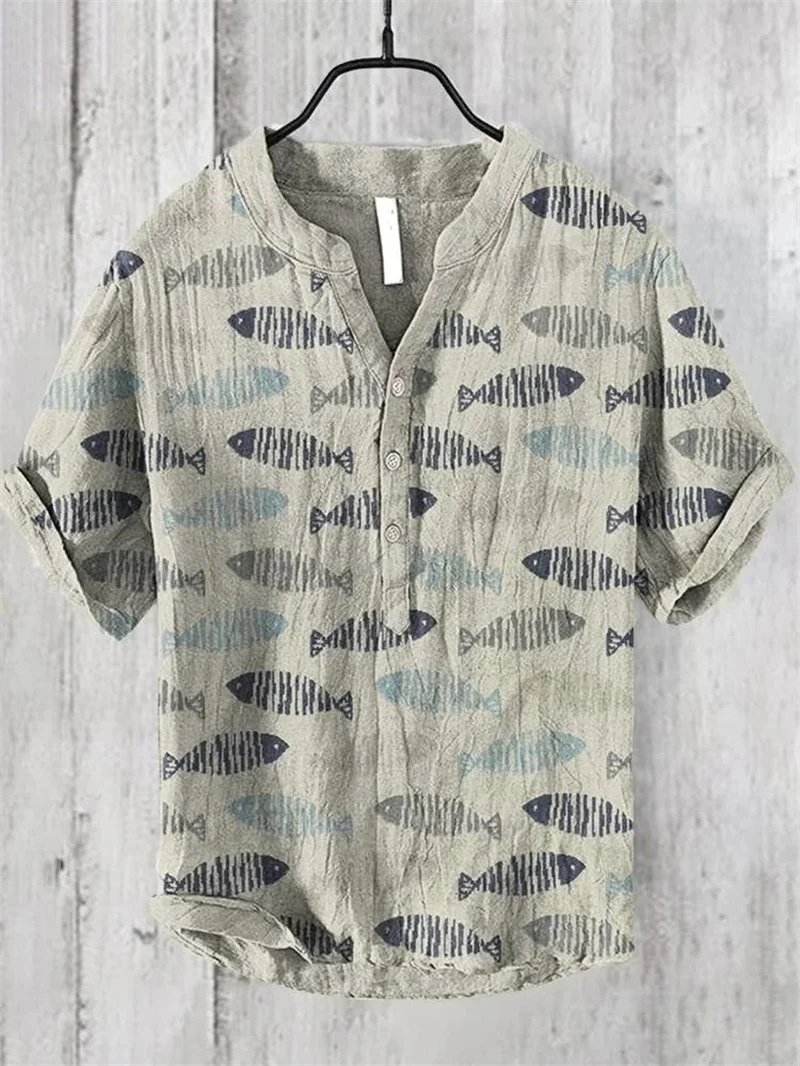 shirts independent station casual fish  pattern Hawaiian style printed shirts men's tops 2