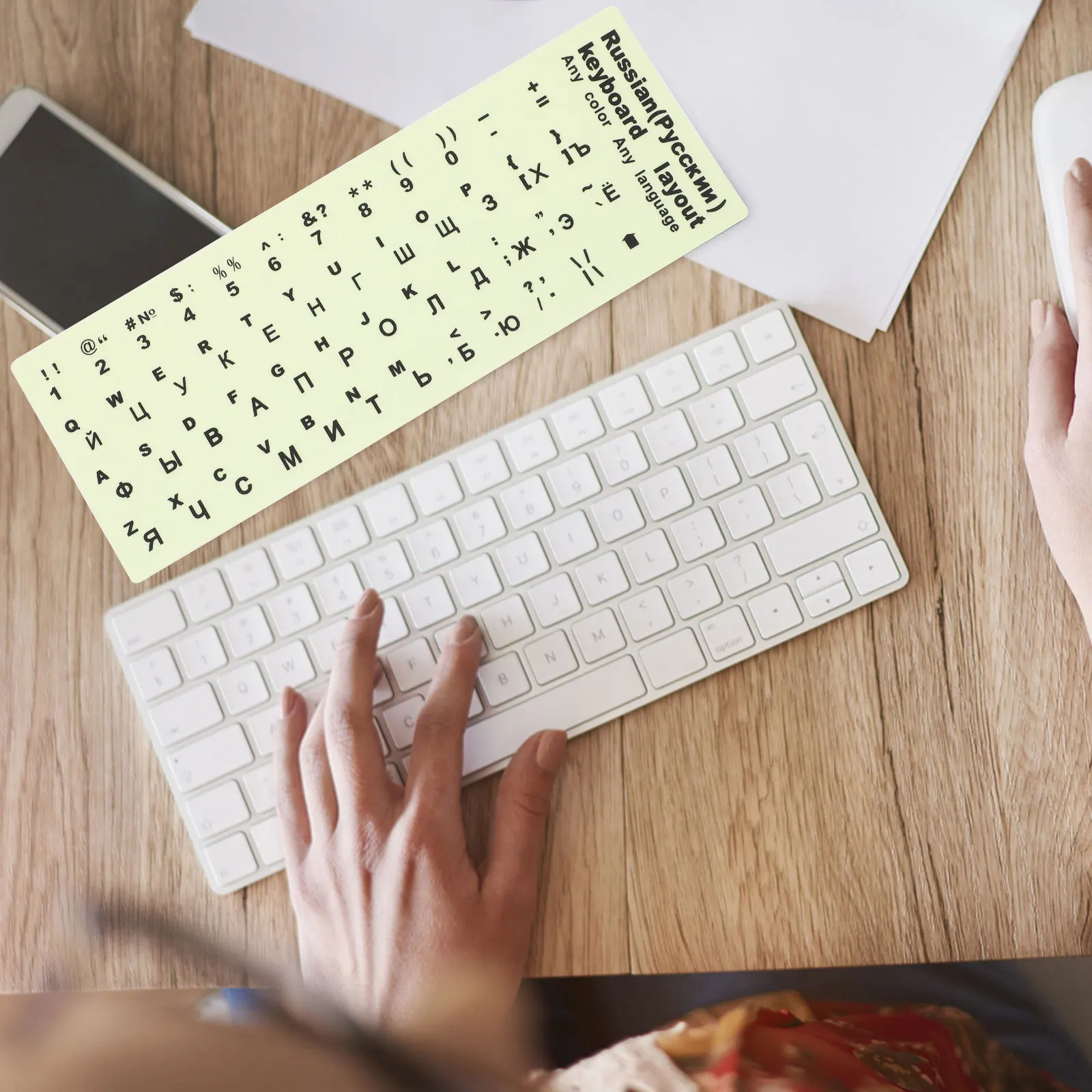 어두운 곳에서 빛나는 대형 글자 글리터 키보드 스티커 13x11cm 노트북 데스크탑 컴퓨터용 슈퍼 내마모성 PVC 무광 잉크