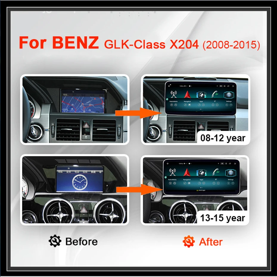Carplay inalámbrico Android 14 Auto GPS para mercedes-benz GLK clase X204 2008-2015 Radio de coche reproductor Multimedia pantalla Google 4G LTE 2