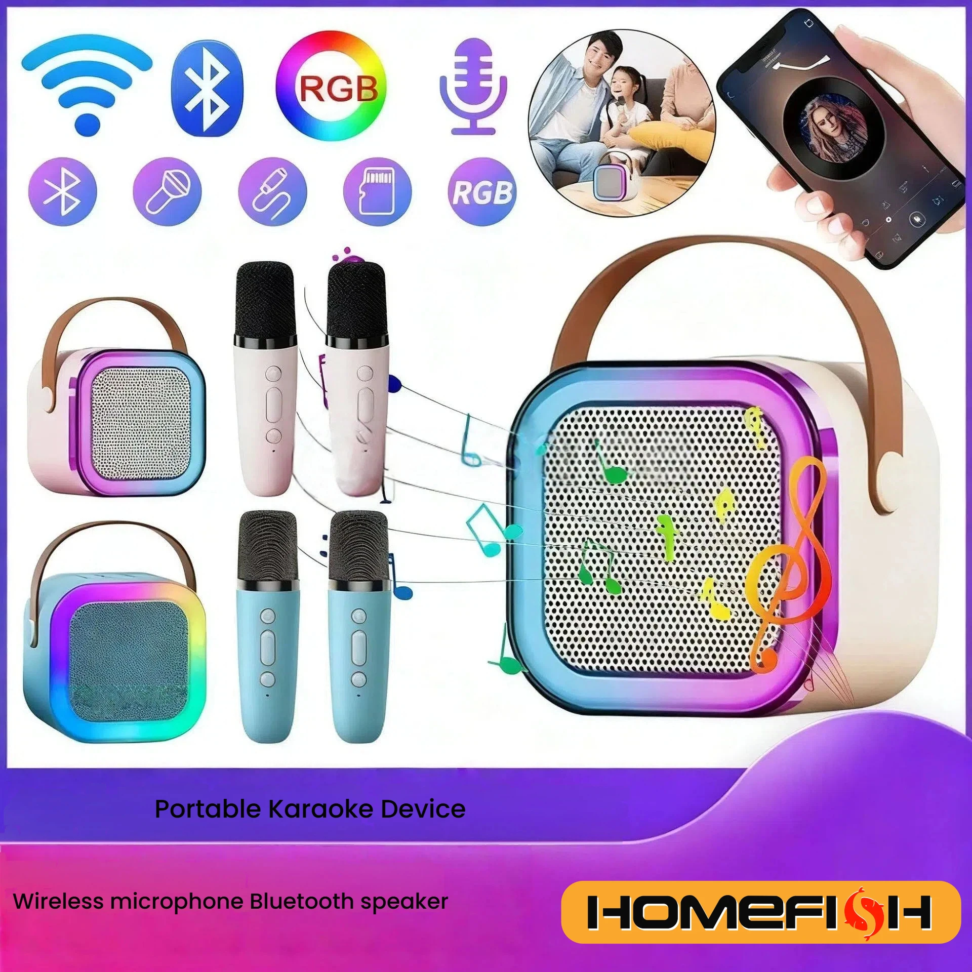 HOMEFISH K12 Karaoke Machine Portable 5.3 PA Speaker System