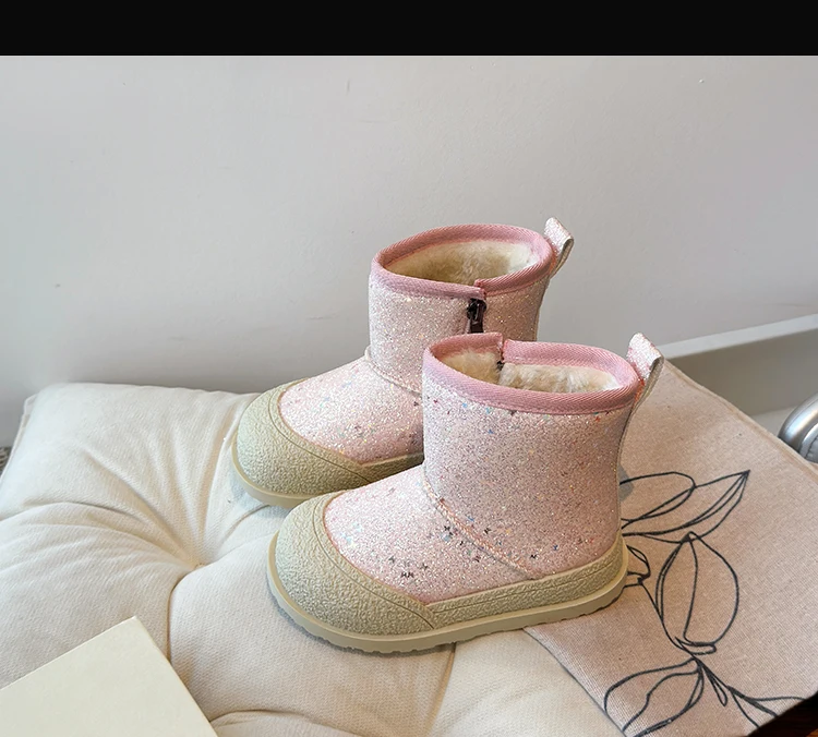Bottes à paillettes en coton pour filles, taille 26-36, nouveau style hiver 2024, plus veet, deuxième chaussures décontractées pour enfants et bébé_voghion.com