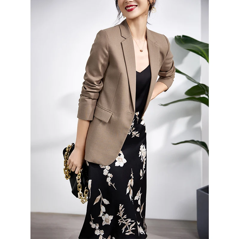 Rocwickline New Summer and Autumn Women's Blazer Formal Solid Turn-down Collar Elegant Vintage England Style Office Lady Blazer