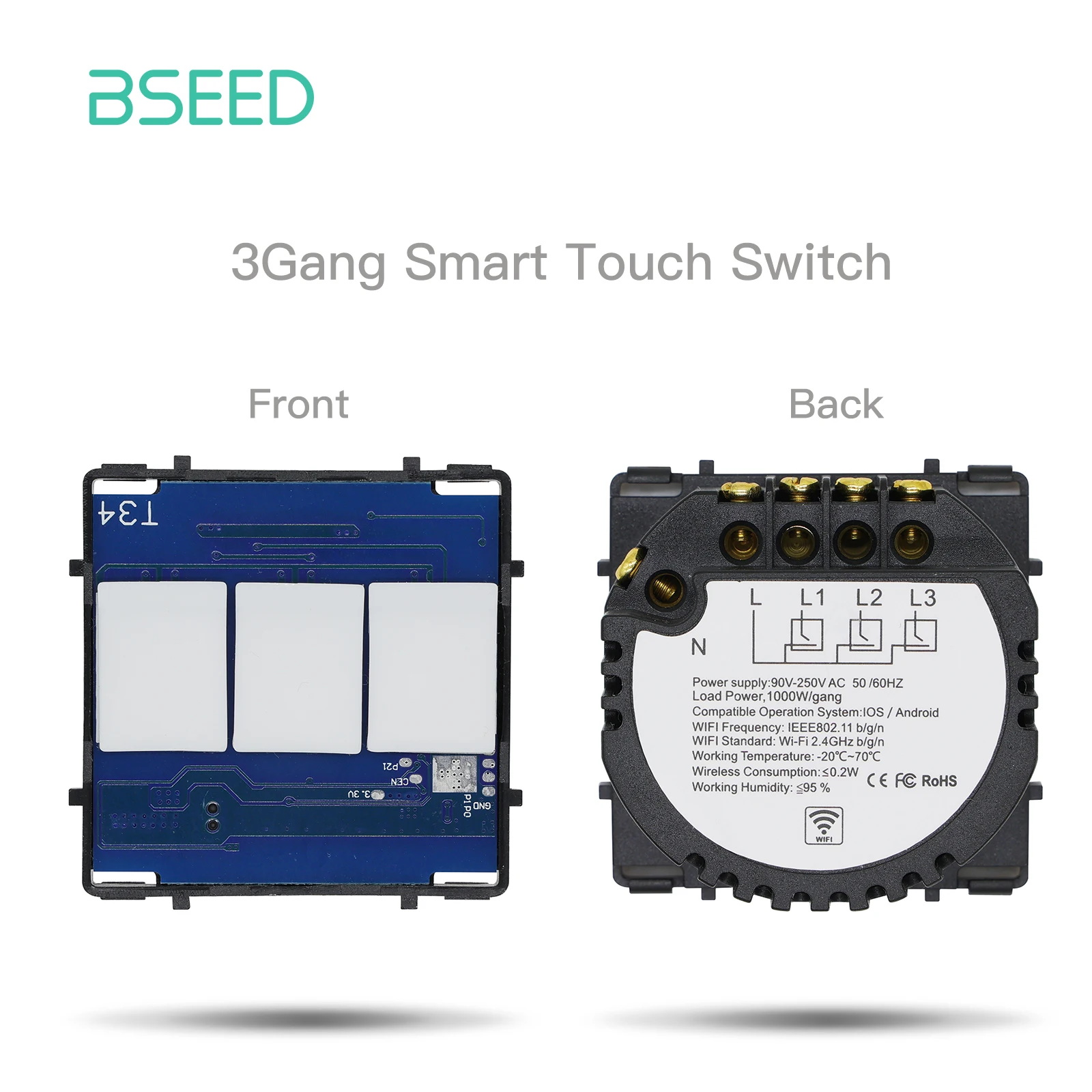 Bseed EU Standard The Base Of Wifi Touch Switch Function 1/2/3Gang  AC110~240V APP Control Wall Light Switch Without Glass Panel illuminated light switch Wall Switches