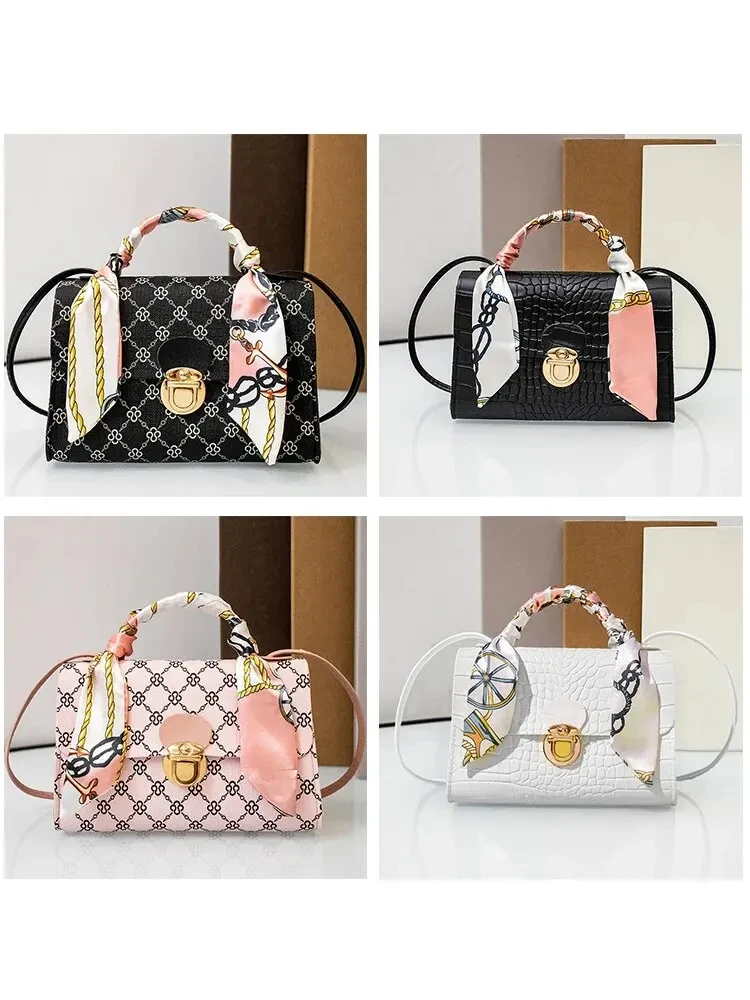 

Tote with Scarf Bag Summer PU Leather Printing Shoulder Crossbody Cell Phone Square Bag for Women