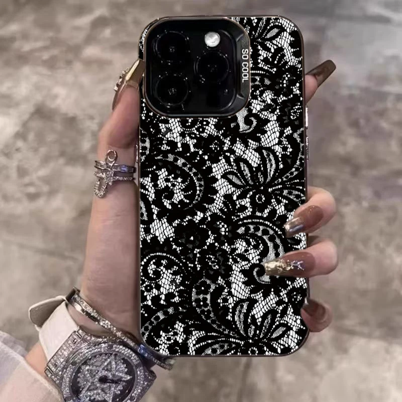 Elegant Black Lace Laser-Cut Phone Case Cover