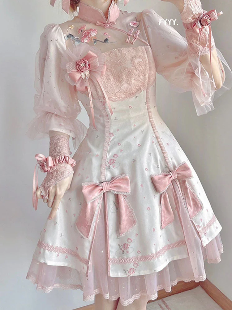 

New Chinese Traditional Pink Lolita Dress For Women Cosplay Costumes 2023 New Summer Improved Hanfu Qipao Fairy Princess Dress