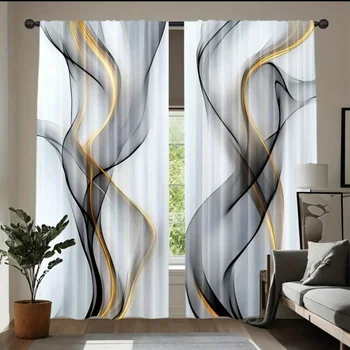 Cortinas estampadas con patrón ondulado vertical, cortinas con bolsa de poste, dormitorio y sala de estar, decoración del hogar, decoración de la habitación (v1.12.4)