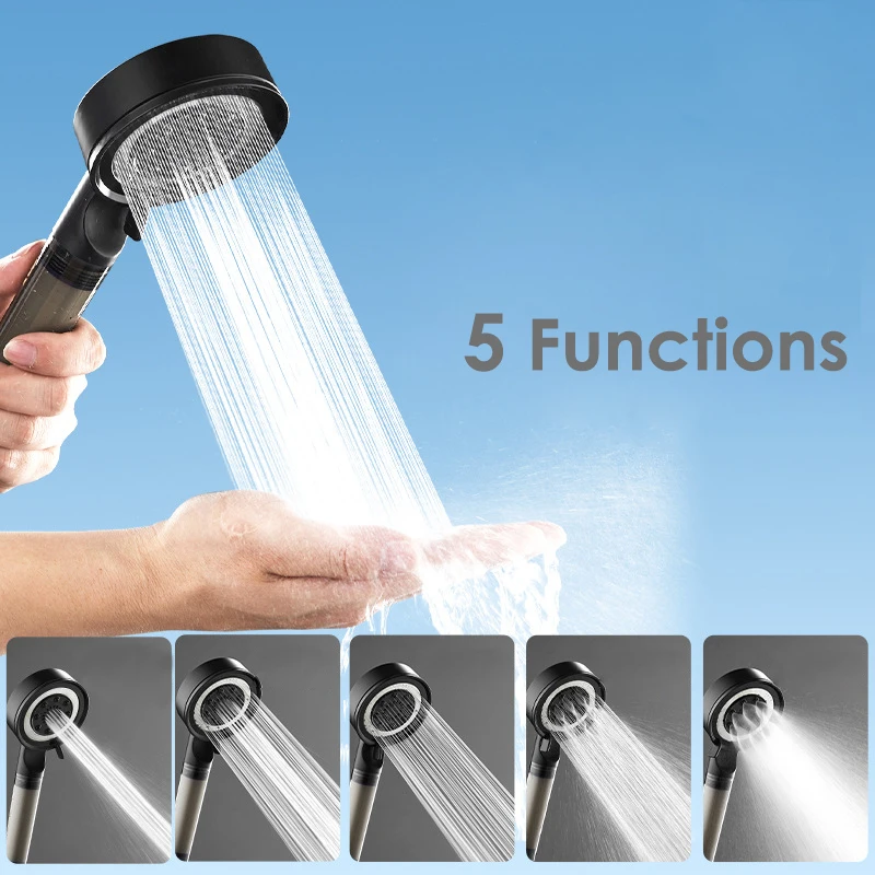 

5 Modes Shower Head Showerhead Artichoke Filter High Pressure Rainfall Bath Toilet Accessories Bathroom Black Handle For Faucet