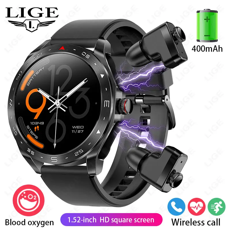 LIGE Smartwatch With Earbuds Bluetooth Headset Speaker Tracker Music Sport Health Track Waterproof AMOLED Screen Men Smart Watch - Image 15