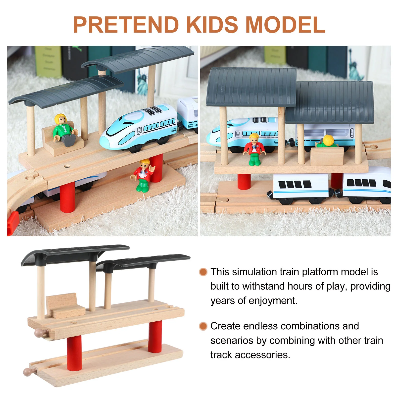 Train Track Accessories Simulation Station Platform Model Kids Toys Railway Decorative Wood DIY Child Woody
