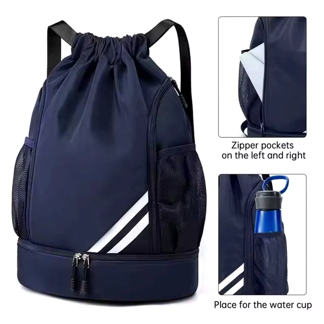 1PCS Sports Drawstring Backpack,Waterproof Drawstring Sports Bag Soccer Bag Swim Gym Bag for Men Women with Ball Shoes Compartme 3