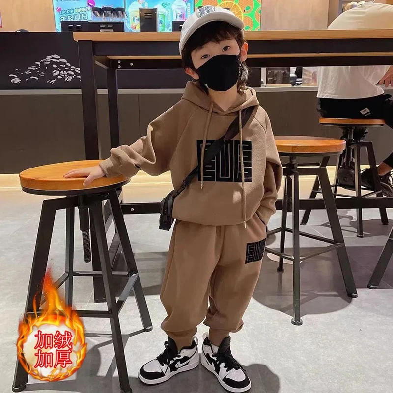 

Baby Boys Girls Clothing Set Winter Children Thickened Hooded Outerwear Tops Pants 2PCS Outfits Kids Teenage Warm Costume Suit
