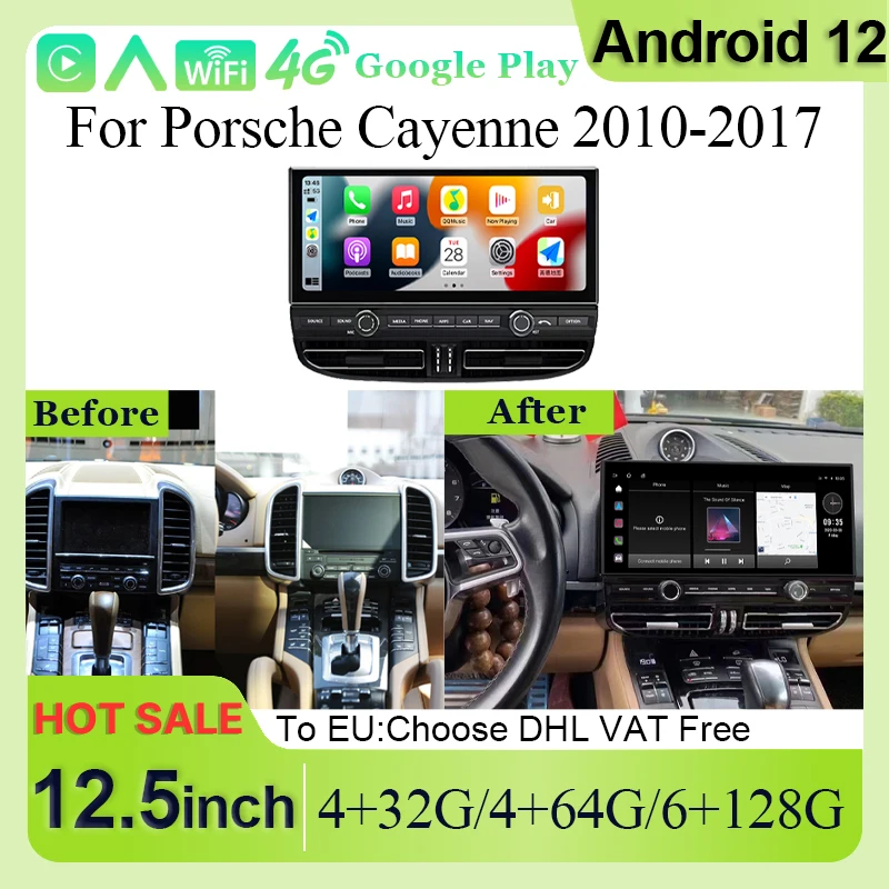 

Новый стильный ЖК-монитор для Porsche Cayenne 2010-2017 12,5 "Android 12 6G + 128G Navi мультимедийный плеер Carplay автомобильное радио стерео 4G