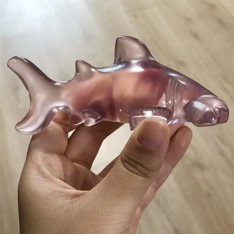 

High-quality Pink Opalite Shark Gemstone Carving Healing Animals Figurines Reiki Home Decoration 1pcs