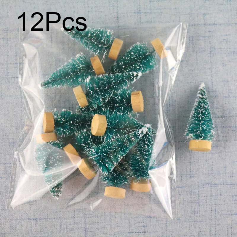 Christmas Tree Ornaments Mini Christmas Tree 12pcs/lot Mini Christmas Tree Sisal Silk Cedar Decoration Small Christmas Tree Gold Blue Green Desktop Mini Decor