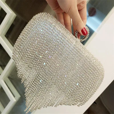 Rhinestone Wedding Purse Women's Evening Clutch Bag Luxury Design Women Handbag Silver Small Tassel pouch Chain Shoulder Bag 이브닝