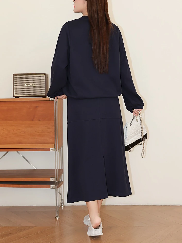 Plus Size Women's Sets Fashion Preppy Style 2025 Autumn High Waist A-line mid-length Skirt And Casual Premium Hoodies