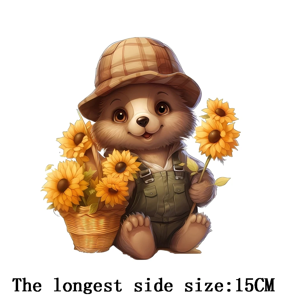2PCS Cartoon Cute Animal Bear Foxes Elephant Penguin Bird Fox Raccoon Pattern Iron On Transfer For Baby Cloth Sticker on Fabric