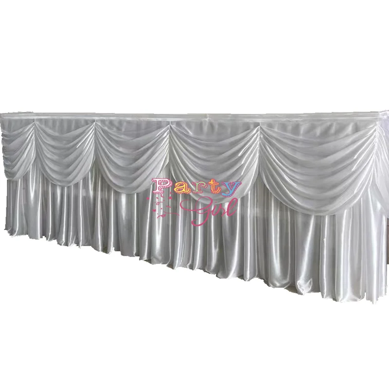 Hot Sale Valance Table Skirt Colorful Table Skirting With Swag Pleated Ruched Skirt for Wedding DecorATION