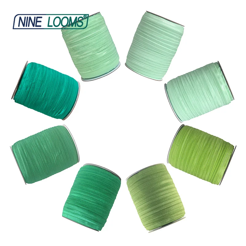 

NINE LOOMS Plain Shiny Fold Over Elastics FOE 5/8" 15mm Spandex Band Tape Hair Tie Headband DIY Sewing Trim 50 100 Yard by Spool