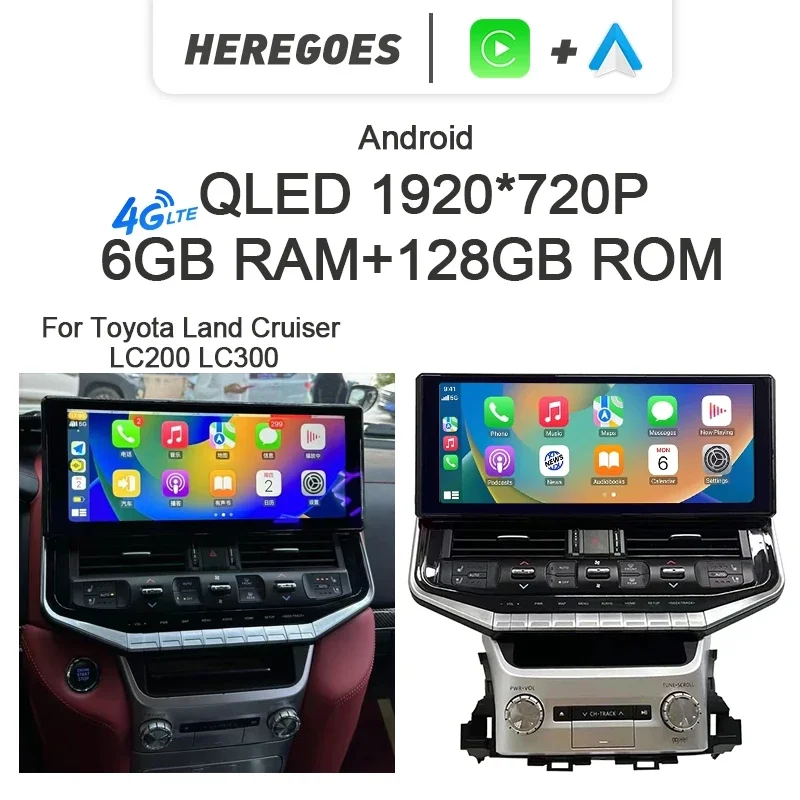 

16" Carplay Auto Android 10 Car Radio GPS Player For Toyota Land Cruiser LC200 LC300 2016-2019 2020 QLED 6G+128G Bluetooth Wifi