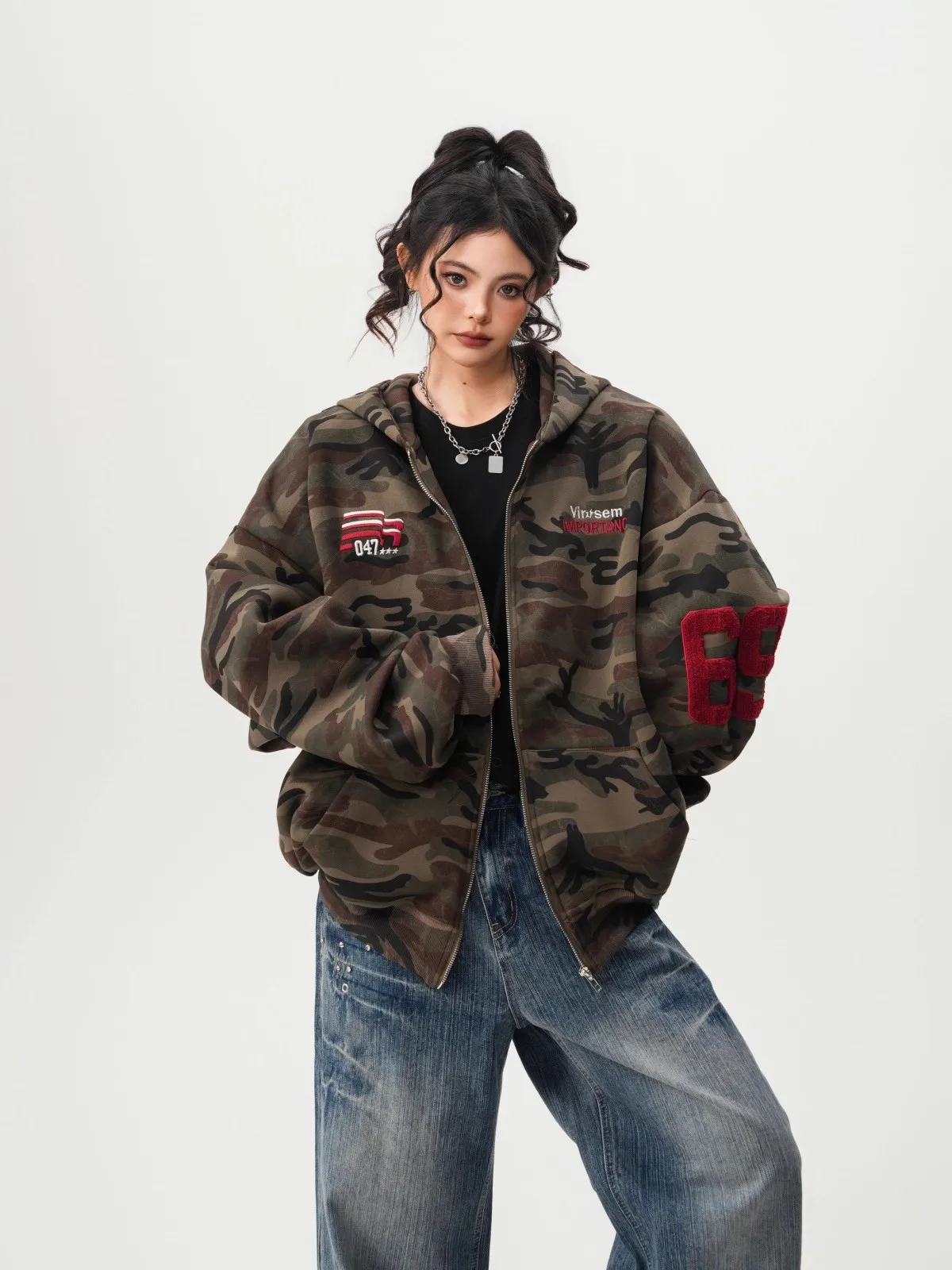 American High Street Camouflage Open Cardigan Hoodie For Men Women Spring Autumn Fashion Couple Zipper Jacket Loose Streetwear