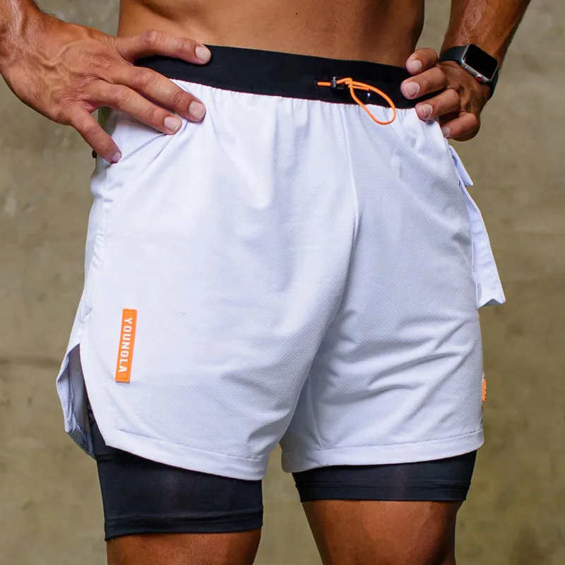 New Muscle Fitness Brother Sports Shorts Men's Summer Running Equipment Training Mesh Double Layer Stretch Shorts