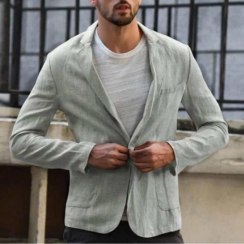 2023 Men's Suit Autumn Cotton Linen Loose Solid Color Thin Regular Casual Suit Coat