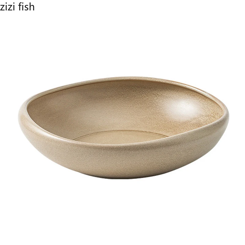 Retro Irregular Ceramic Deep Plate Restaurant Salad Plate Thick Soup Dessert Plates Molecular Food Creative Tableware
