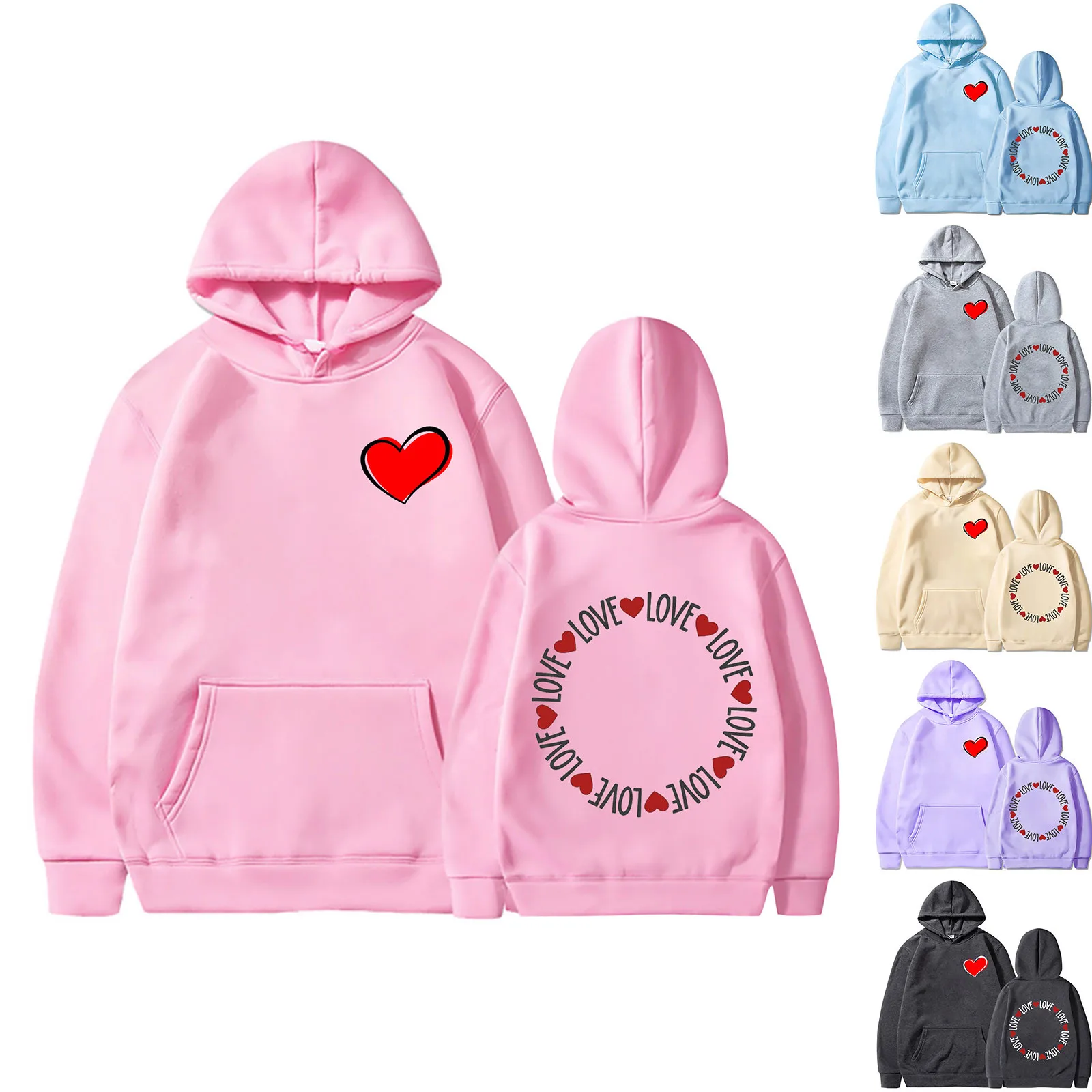 

Women's Casual Love Heart Print Hooded Long Sleeve Sweatshirt For Autumn And Winter Seasons Zippe Tunic