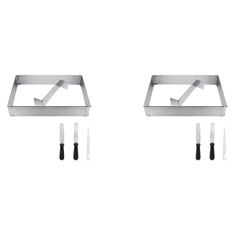 

2X квадратная форма для выпечки, регулируемая рама для выпечки, прямоугольная Выдвижная рама для торта, рама для торта/пиццы, кольцо для торта