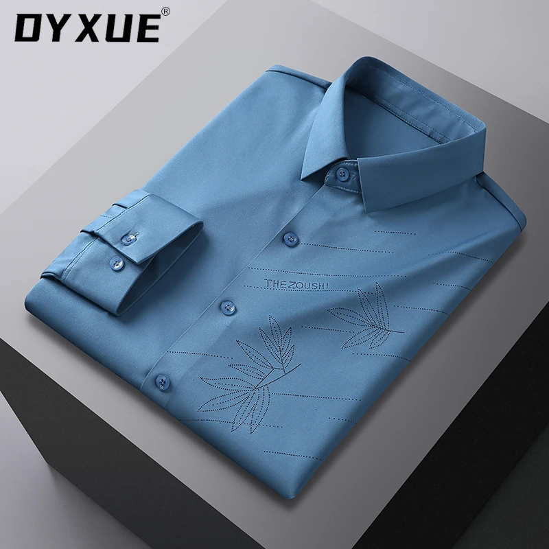 DYXUE Brand Logo Top Male Shirt Lapel Tshirts for Men Tops Luxury Men's Clothing Designer Long Sleeve 2022 New Printing short sleeve dress shirts