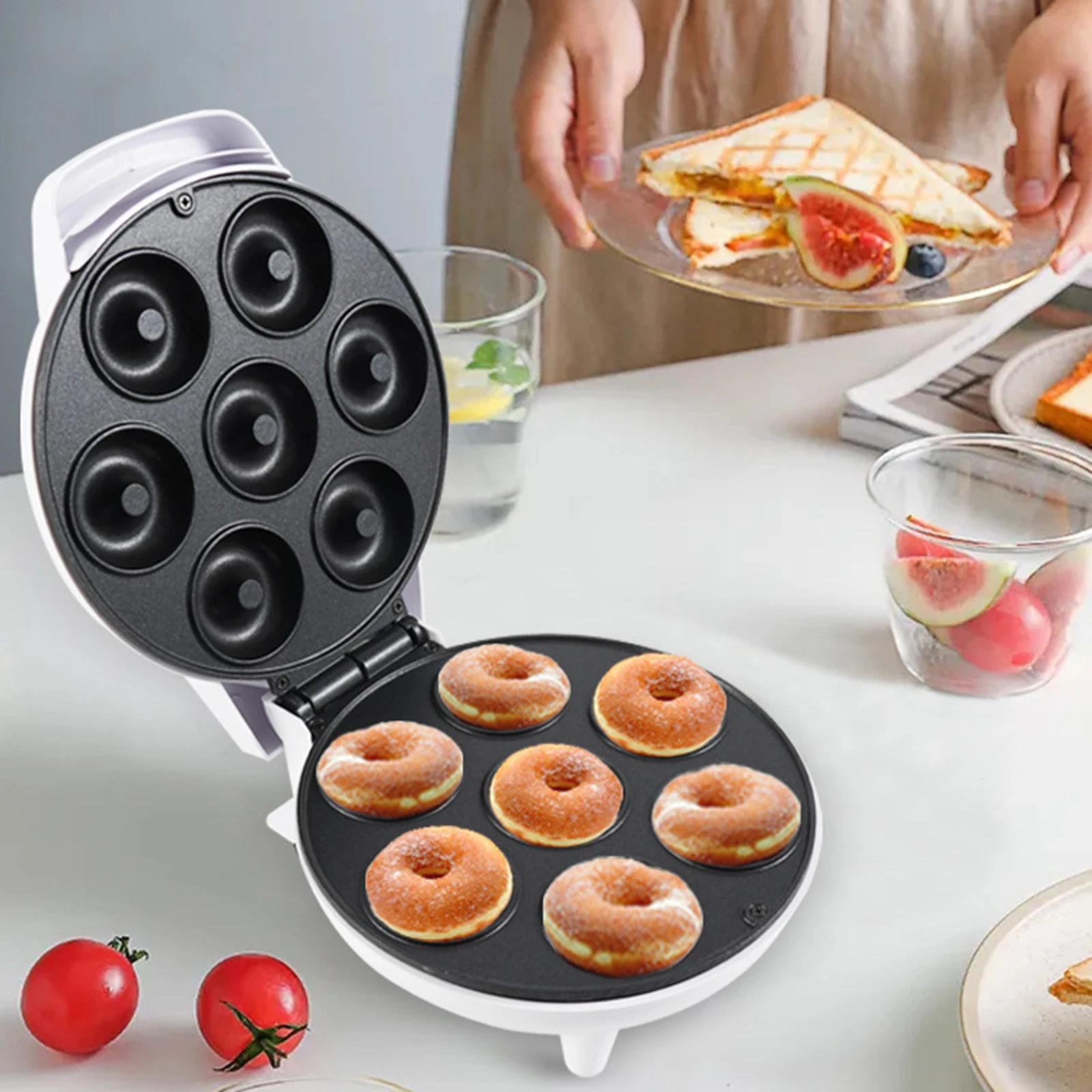 

1 Set Household Breakfast Donut Maker Non Stick Coating Kitchen Donut Machine 7 Holes Electric Baking Bread Machine 110V-220V