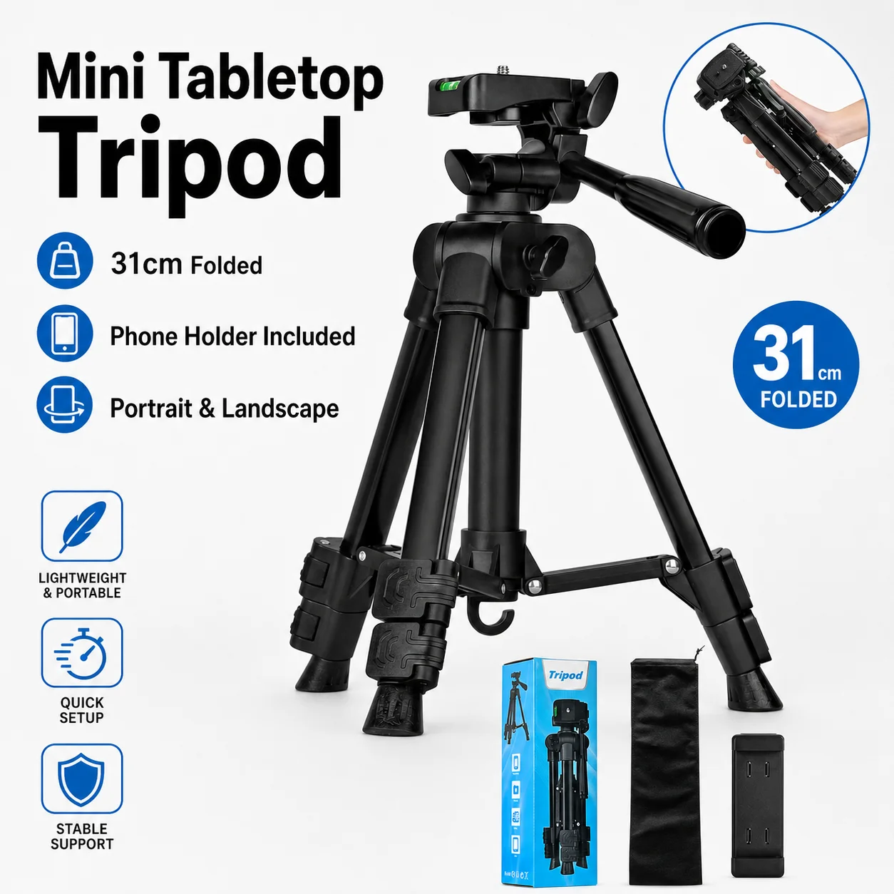 Compact Desktop Tripod Stand for Vlogging and Live Streaming