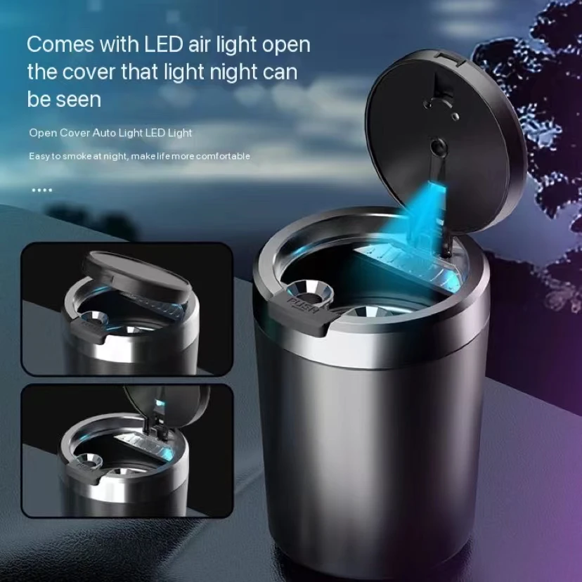 

Car Ashtray LED Light Alloy Ash Tray Aluminum Cup Portable Smokeless Auto Ashtray Flame Retardant Cigarette Holder